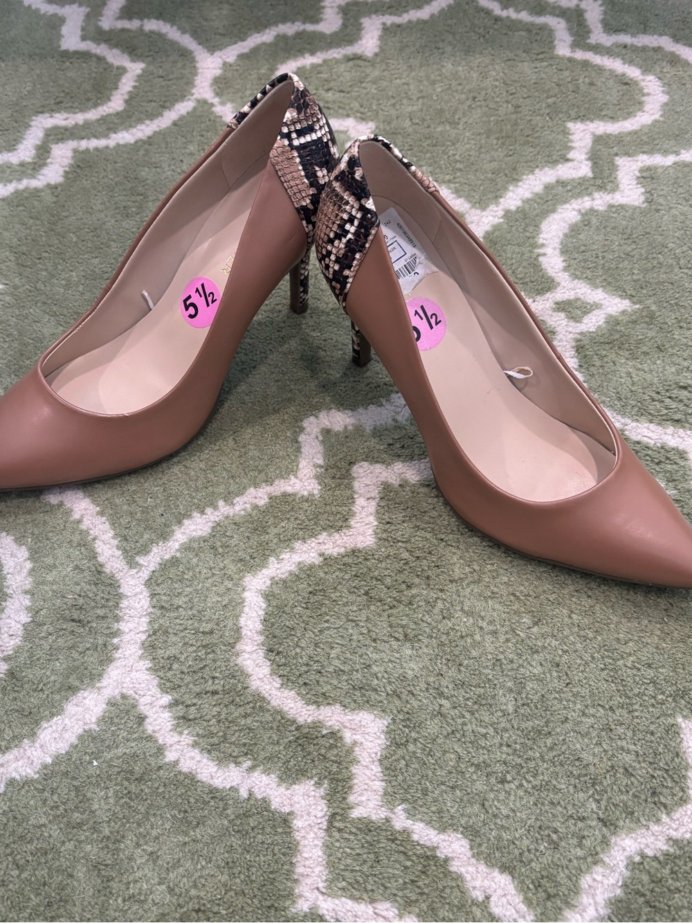 Marc Fisher Taupe Pumps with Black & Cream Snakeskin Heel